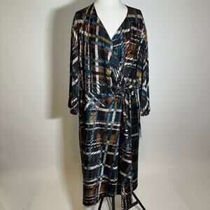 NWT Signature by Robbie Bee 3/4 Sleeve Faux Wrap Midi Dress Womens Plus Size 3X